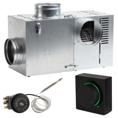 Set Ventilator semineu profesional 570 bypass – GEN II +Regulator electronic Negru Patrat + Termostat